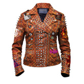 Rivets Studs Cobra Printed Cow Leather, Biker's Patches Jacket, Aus Rotten Punk Rock, Gothic The Cramps Jacket, Studded Party Outfit Women,